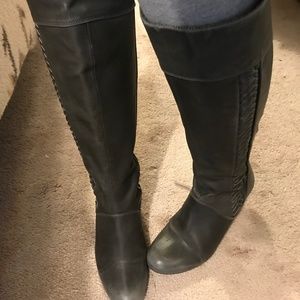 High heeled leather boots dark grey